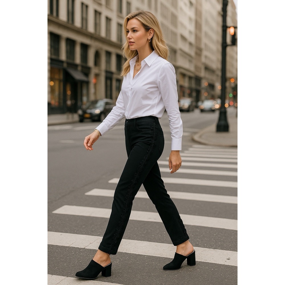 Anthropologie Elevenses Womens 6 Black Tuxedo Ankle length Pant career Cocktail